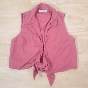 Abercrombie & Fitch Crop Top Women's Sz S Boho Beach Tie Front Collar Deep-V